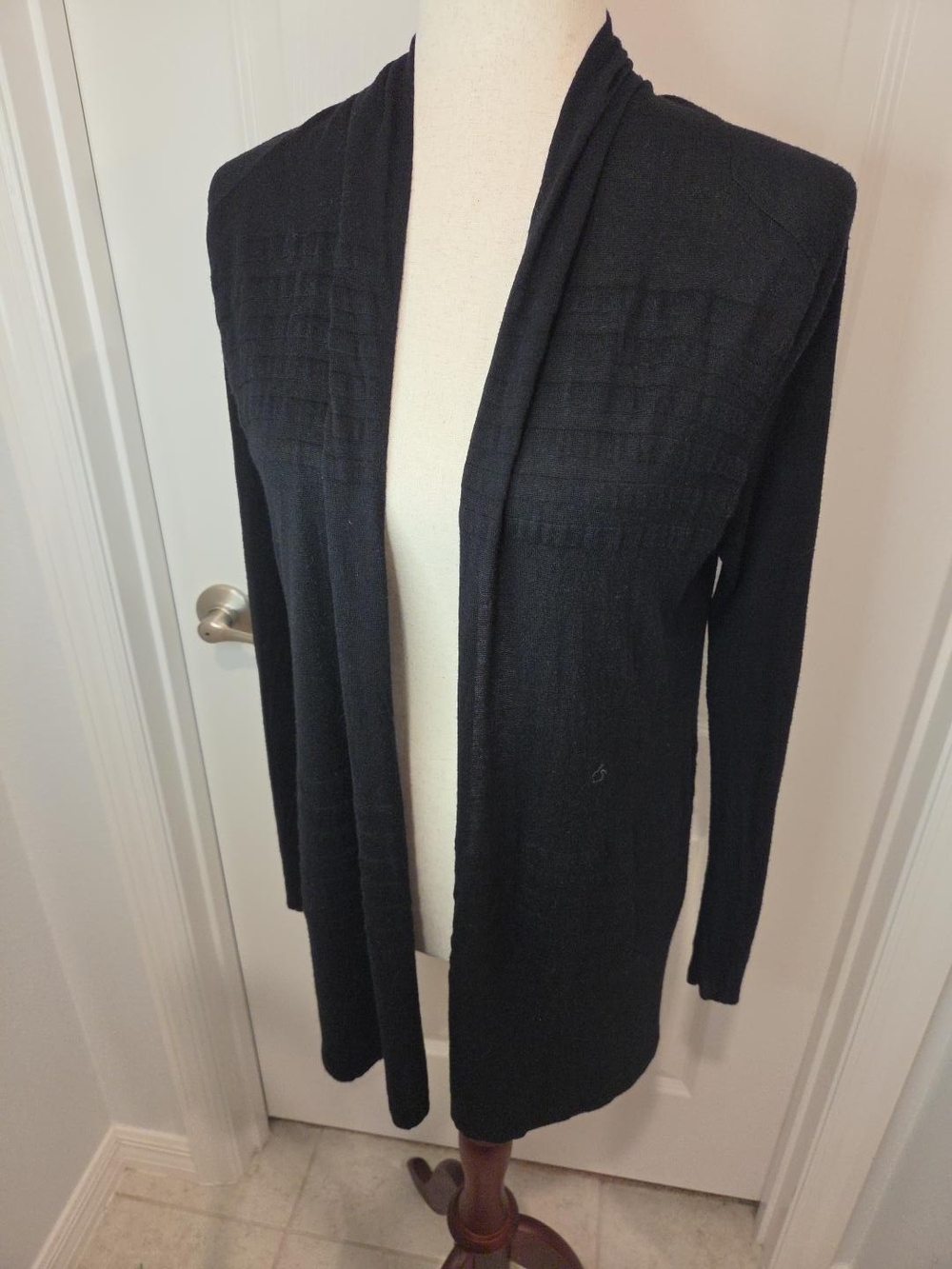 Theory Black Silk Blend Open Front Long Cardigan Duster Size S